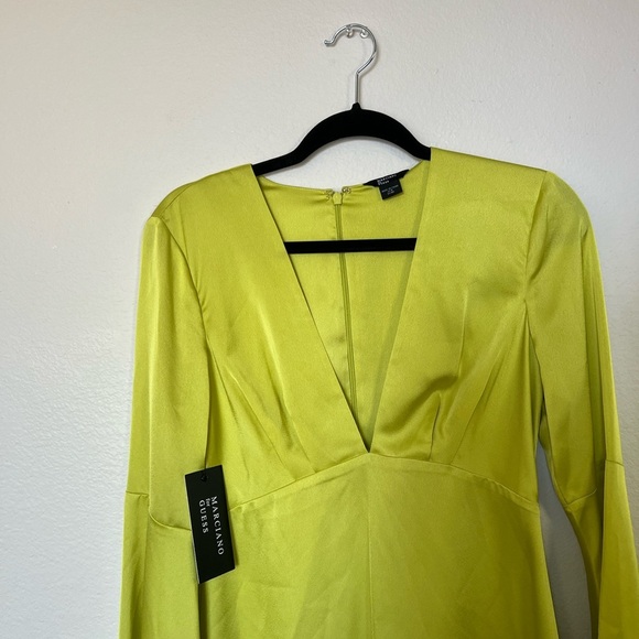 Marciano Chartreuse Plunge Neck Mini Dress - New with Tags - Picture 4 of 4